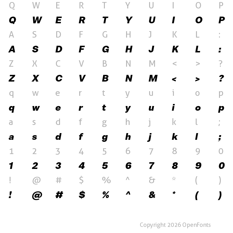 Character Map of Bw Nista International DEMO Black Italic