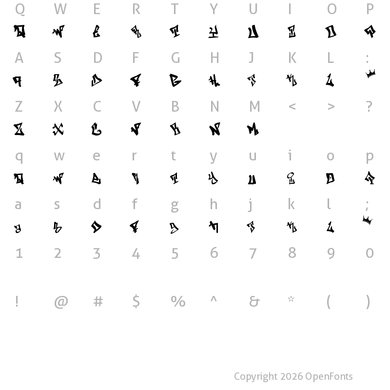 Character Map of Bway Regular