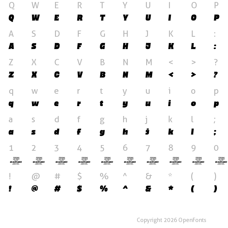 Character Map of Bylander Italic PERSONAL USE Regular