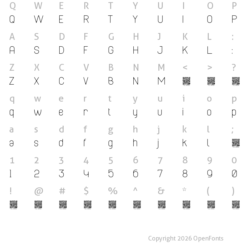 Character Map of Cabo Soft Thin Demo