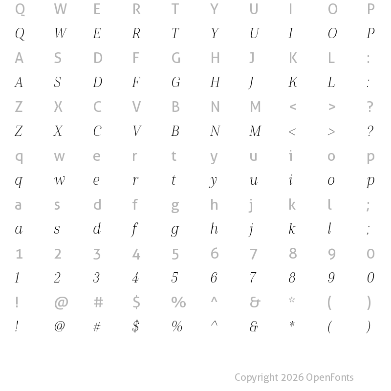 Character Map of Cabrito Didone Cond Light It