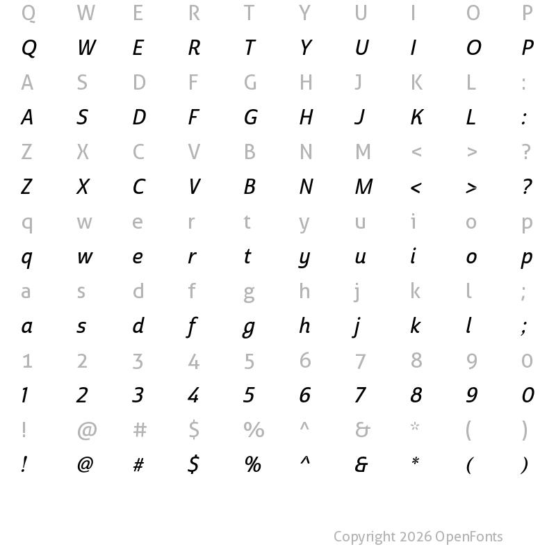 Character Map of Cabrito Sans Cond Demi Ital
