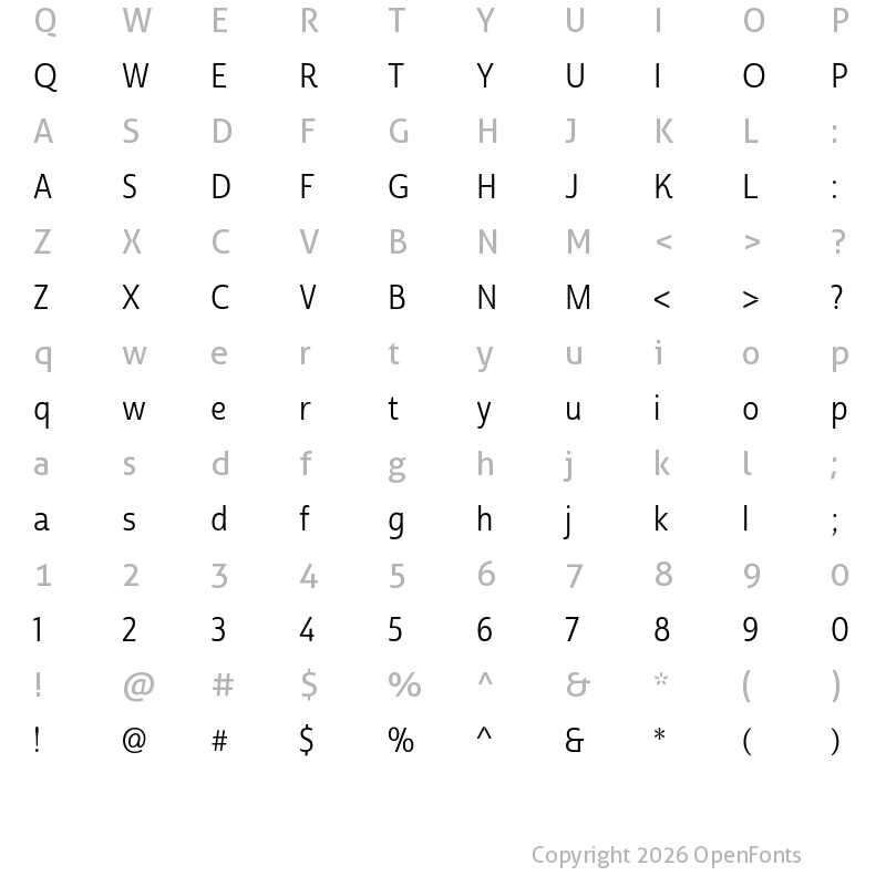Character Map of Cabrito Sans Cond Regular