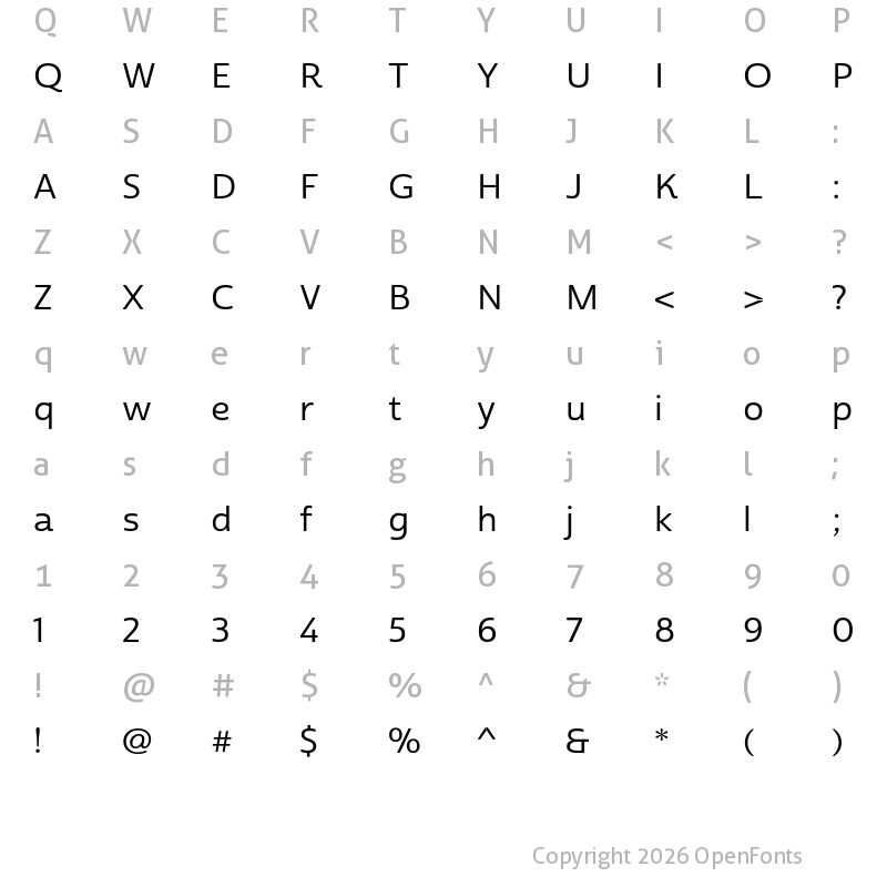 Character Map of Cabrito Sans Ext Medium