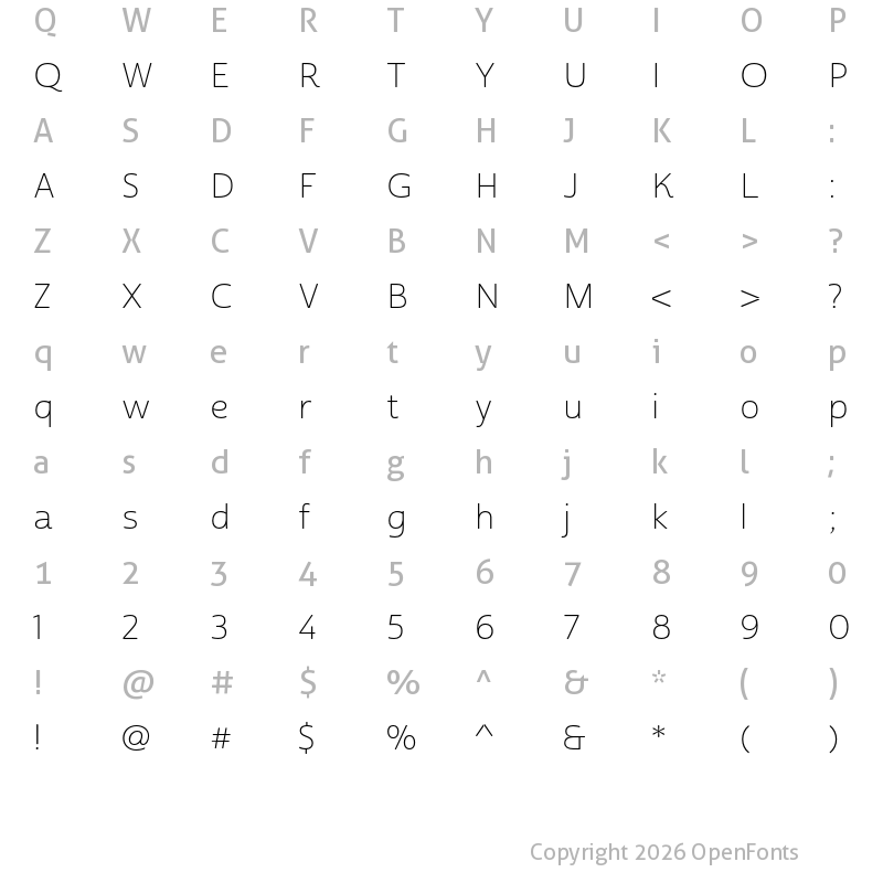 Character Map of Cabrito Sans Ext Thin