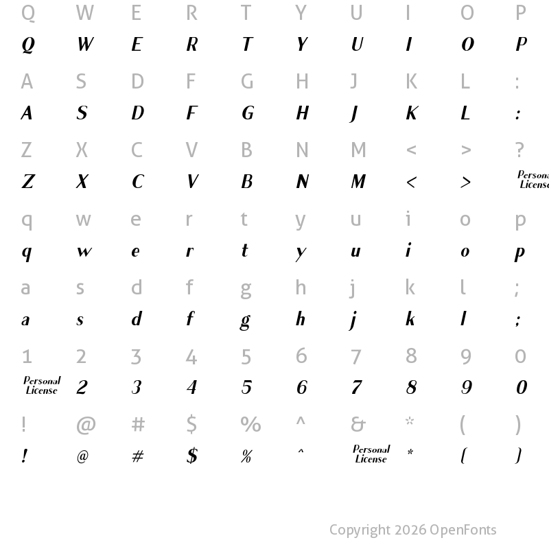 Character Map of Cagile Demo Italic