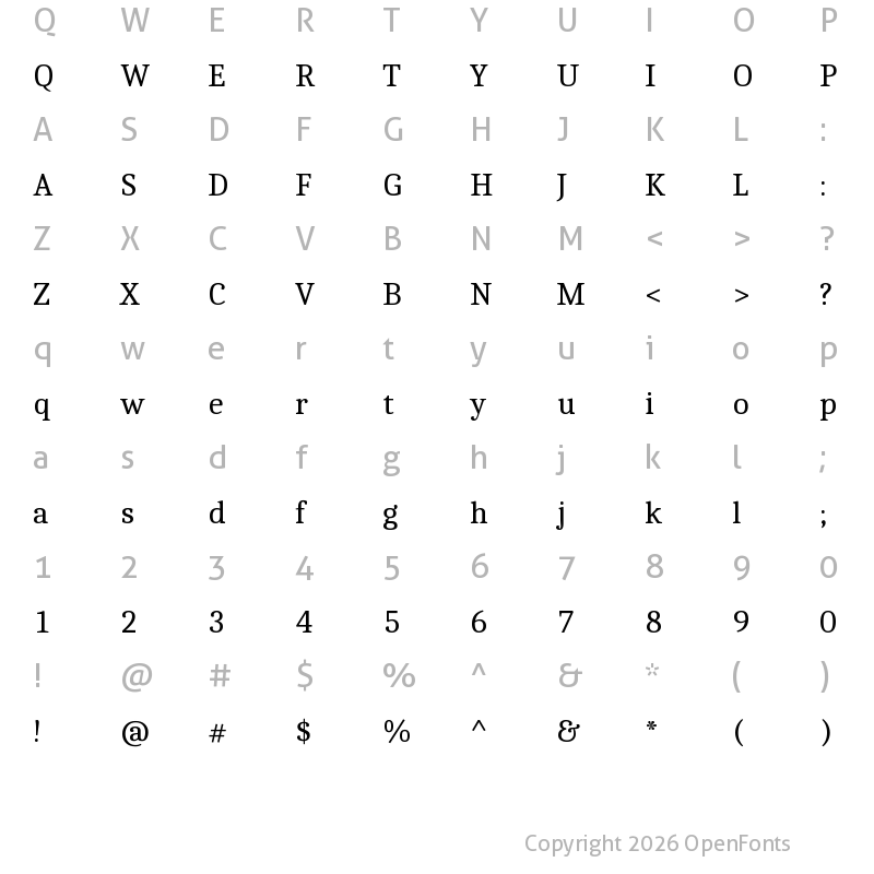 Character Map of Caladea Regular