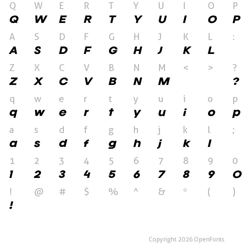 Character Map of Calandify Semi Bold Italic