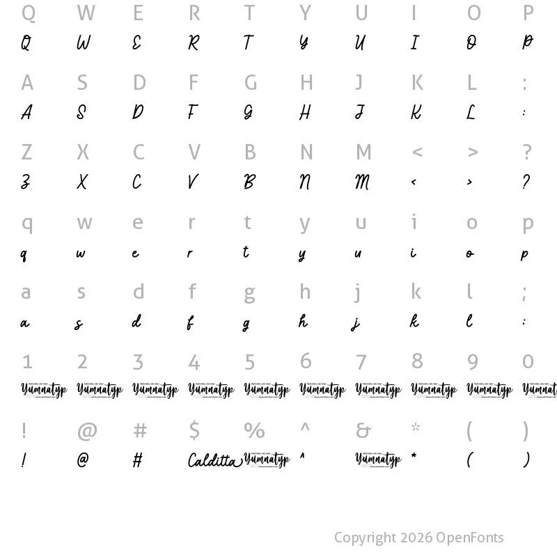Character Map of Calditta Personal Use Regular