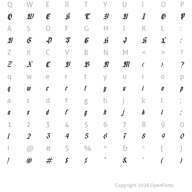 Character Map of California sun Italic