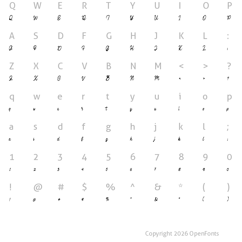 Character Map of Caliste Script DEMO Regular