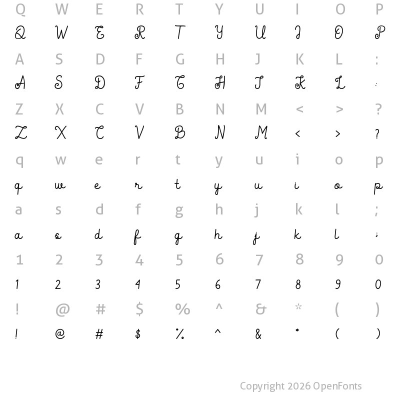 Character Map of Calittra Regular