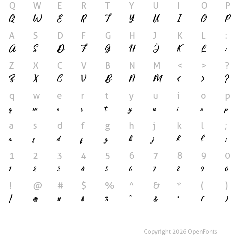 Character Map of Caliyan_Demo Regular