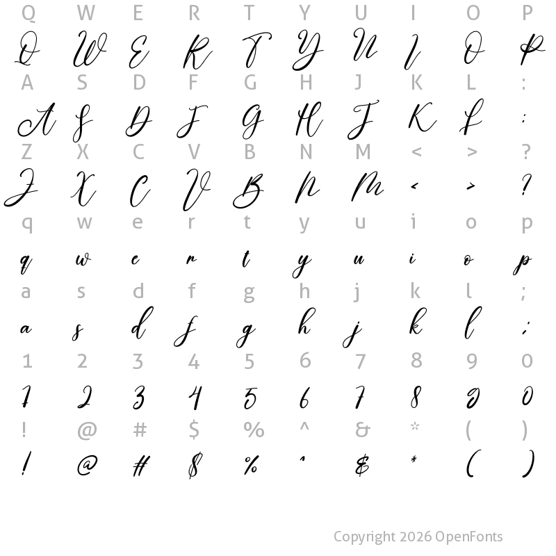 Character Map of Calligraphy Brillian Regular