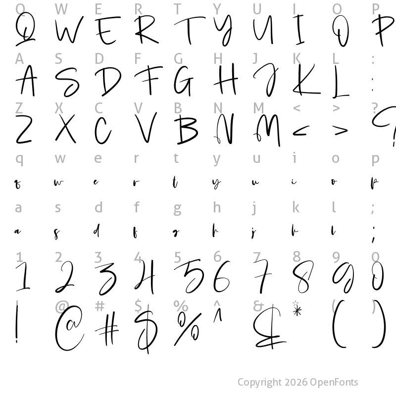 Character Map of Calligraphy Signatur Regular
