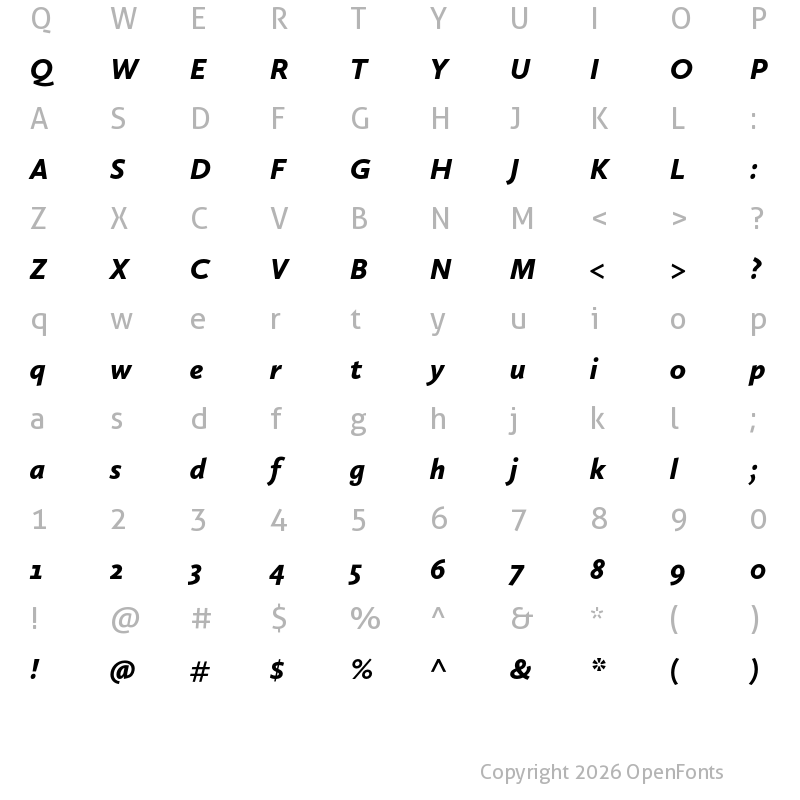 Character Map of Calluna Sans Black Italic