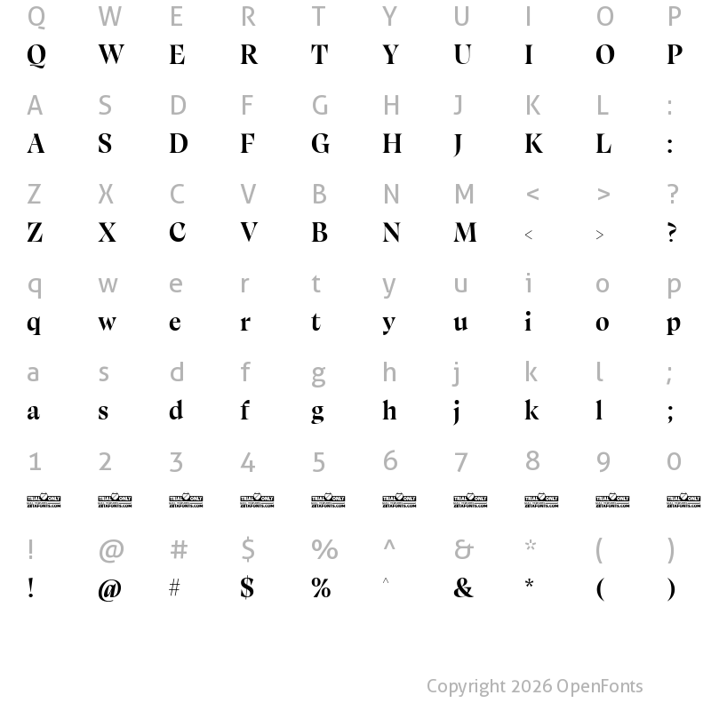 Character Map of Calvino Grande Trial Bold