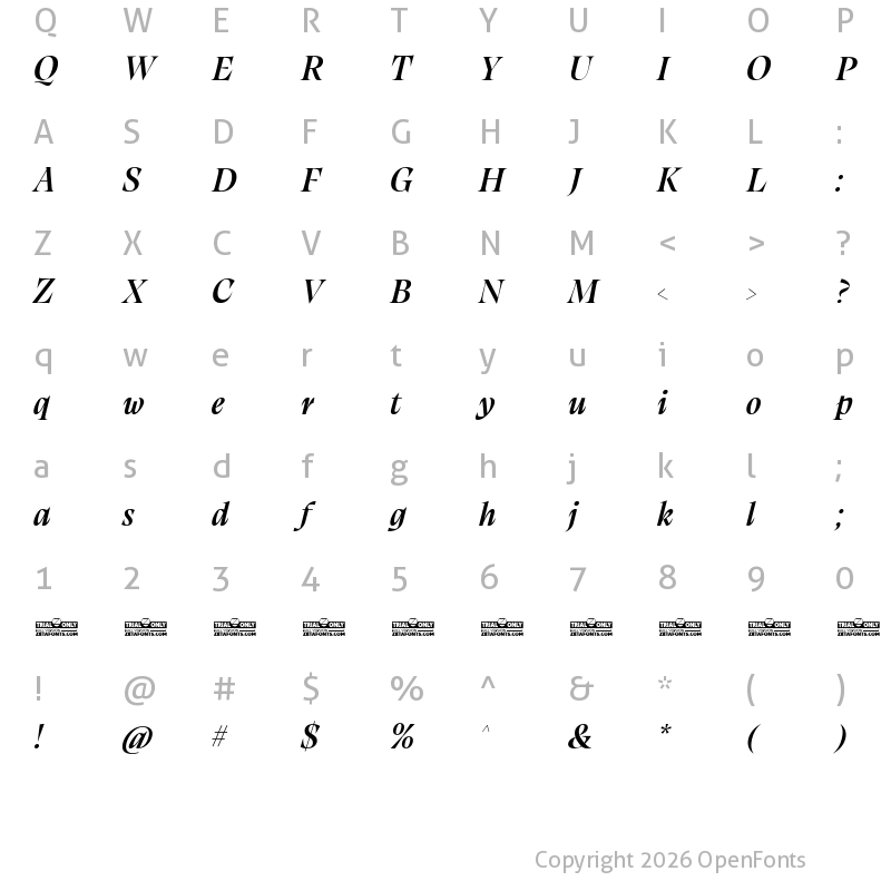 Character Map of Calvino Grande Trial Semibold Italic