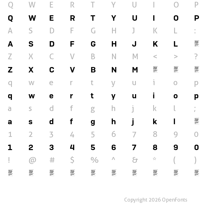 Character Map of Camber TRIAL SemiBold
