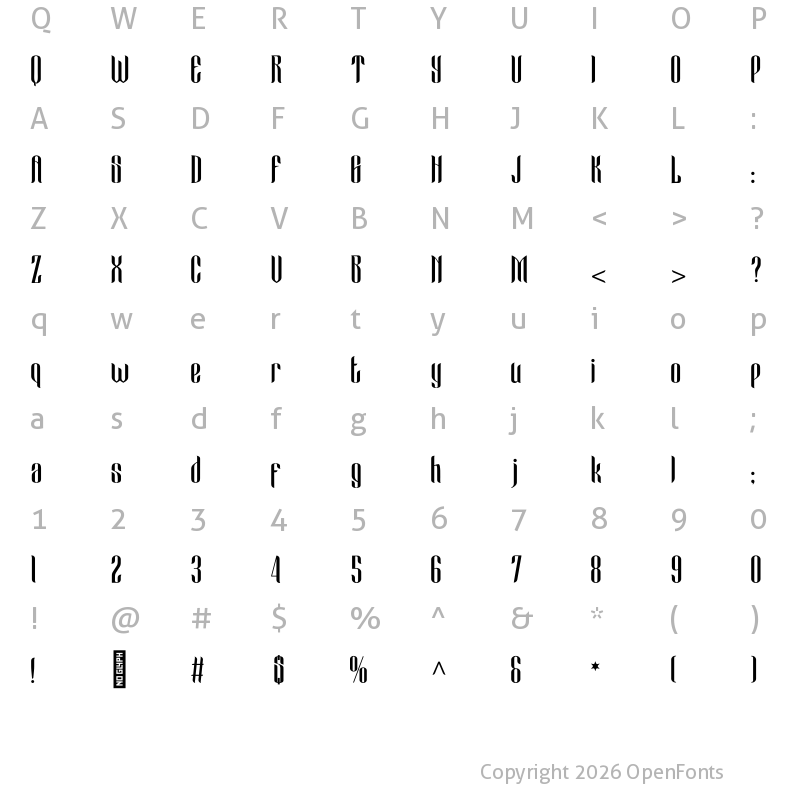 Character Map of Cameo Sweet Gothic Regular