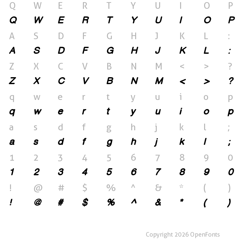 Character Map of CameronSans ExtraBoldOblique