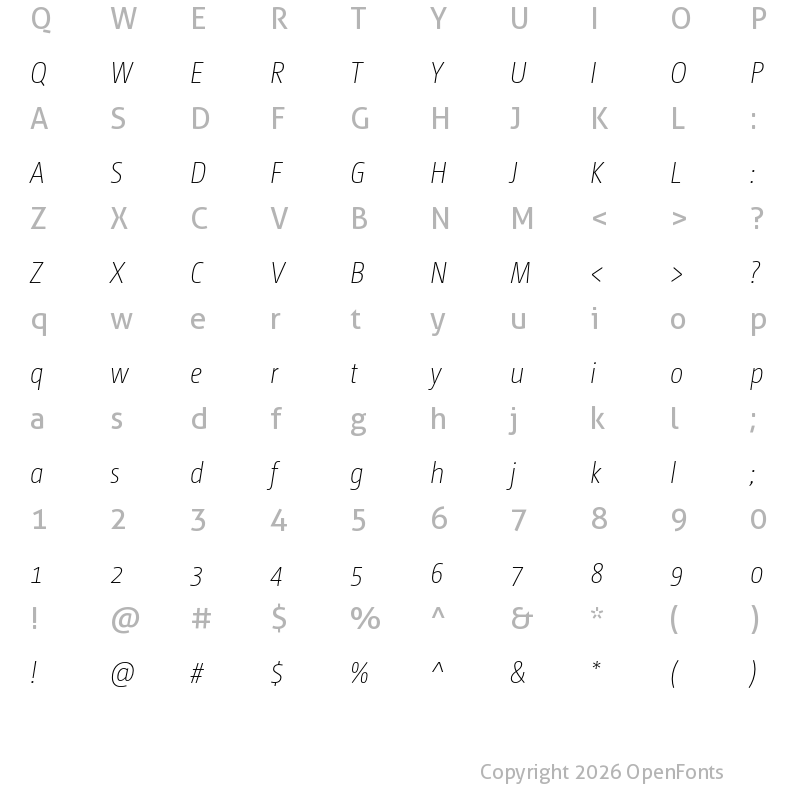 Character Map of CamingoDos Pro Cd ExtraLight Italic