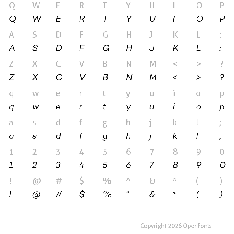Character Map of Campton Book Italic