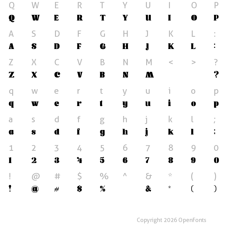 Character Map of Canbera Regular