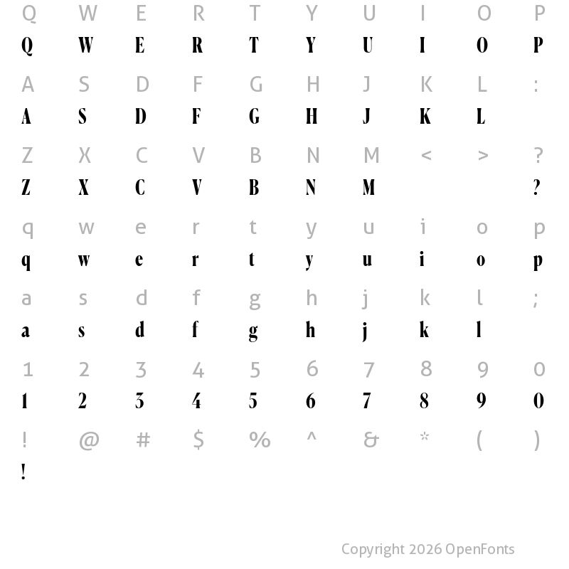 Character Map of Canela Condensed Trial Bold