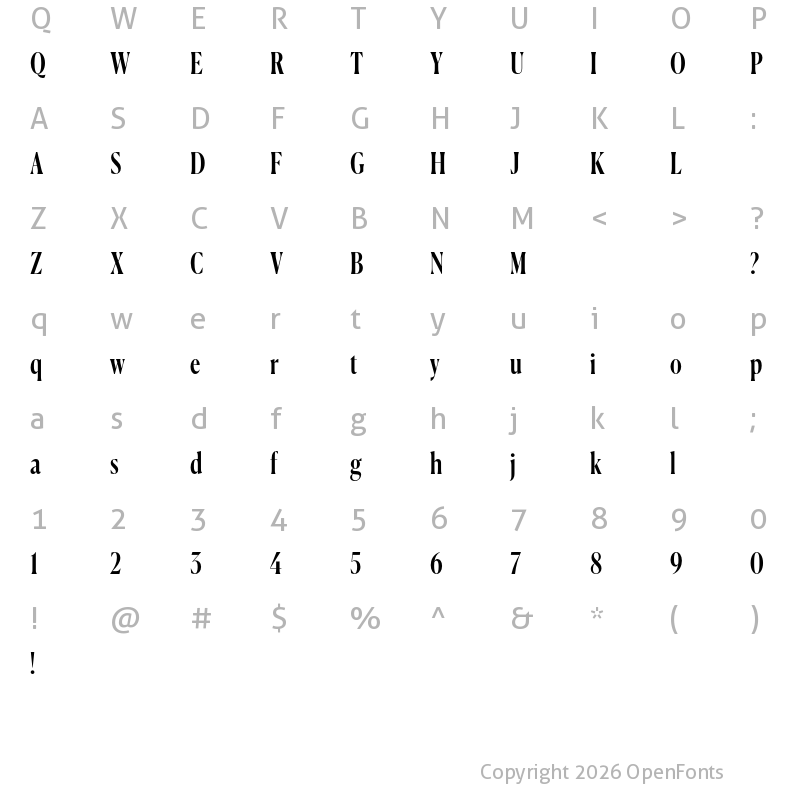 Character Map of Canela Condensed Trial Medium