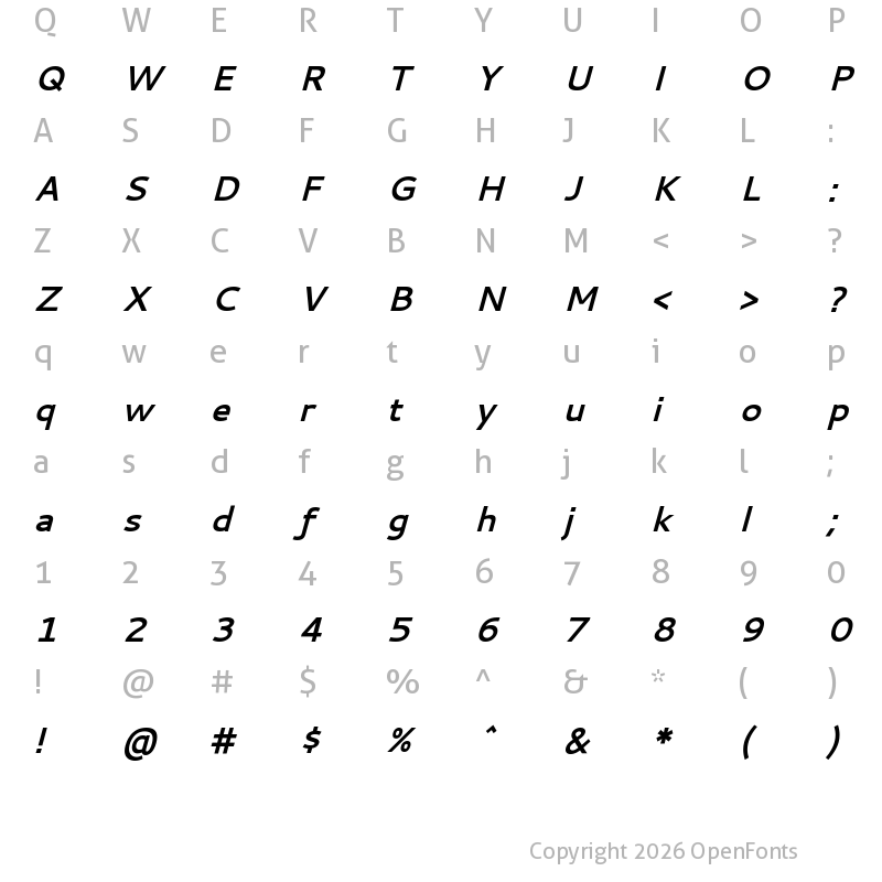Character Map of Cantarell BoldOblique