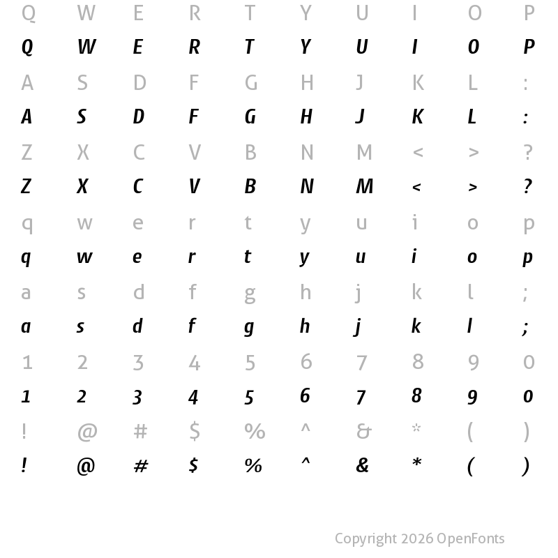 Character Map of Cantiga SemiBold Italic