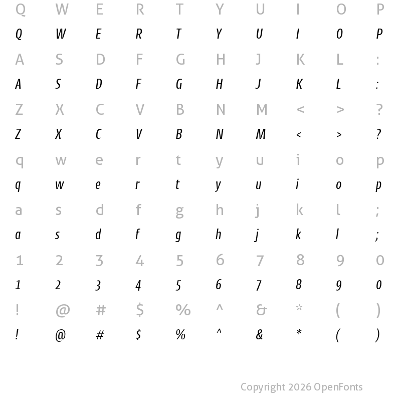 Character Map of CantigaCnd Regular Italic