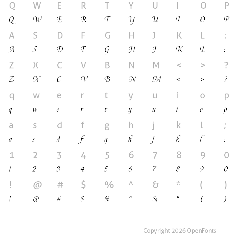 Character Map of Canto Pen Italic