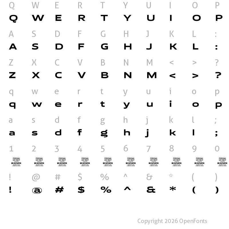 Character Map of Canyon PERSONAL USE ONLY ExtraBold