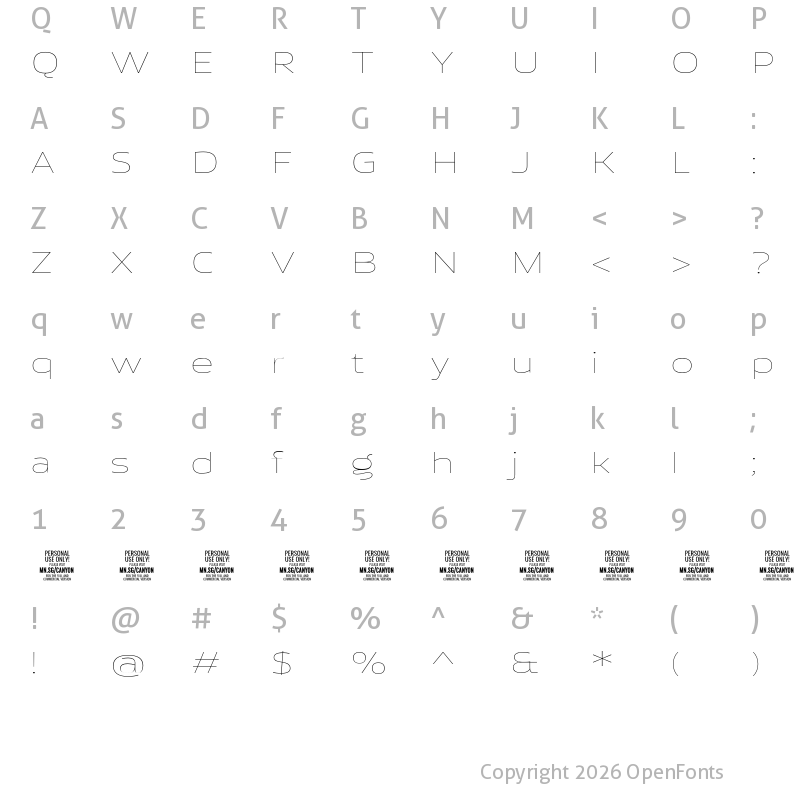 Character Map of Canyon PERSONAL USE ONLY Thin