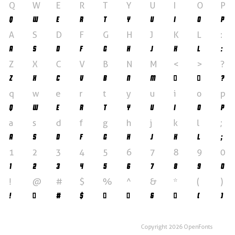 Character Map of Capital Daren Italic