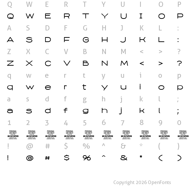 Character Map of Capoon PERSONAL USE Medium