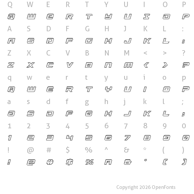 Character Map of Captain Falcon Engraved Italic Regular