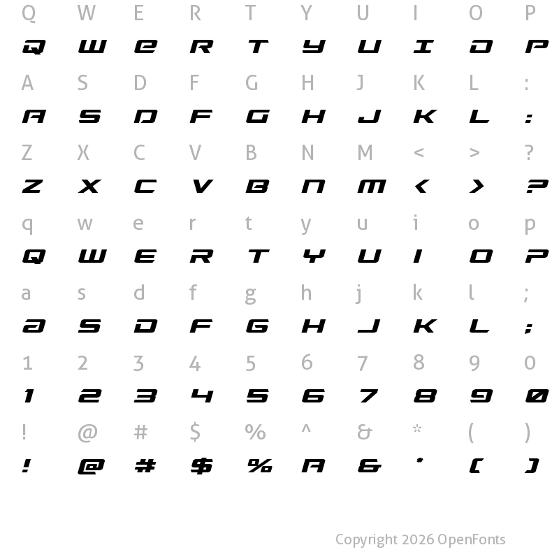 Character Map of Captain Falcon Expanded Ital Regular