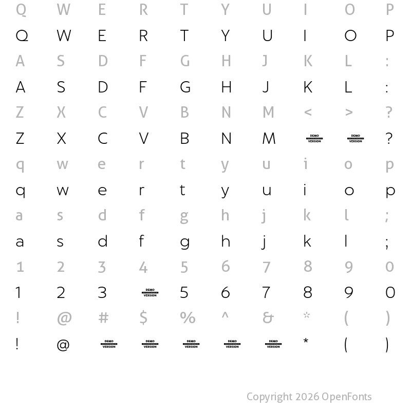 Character Map of Captura Light Demo