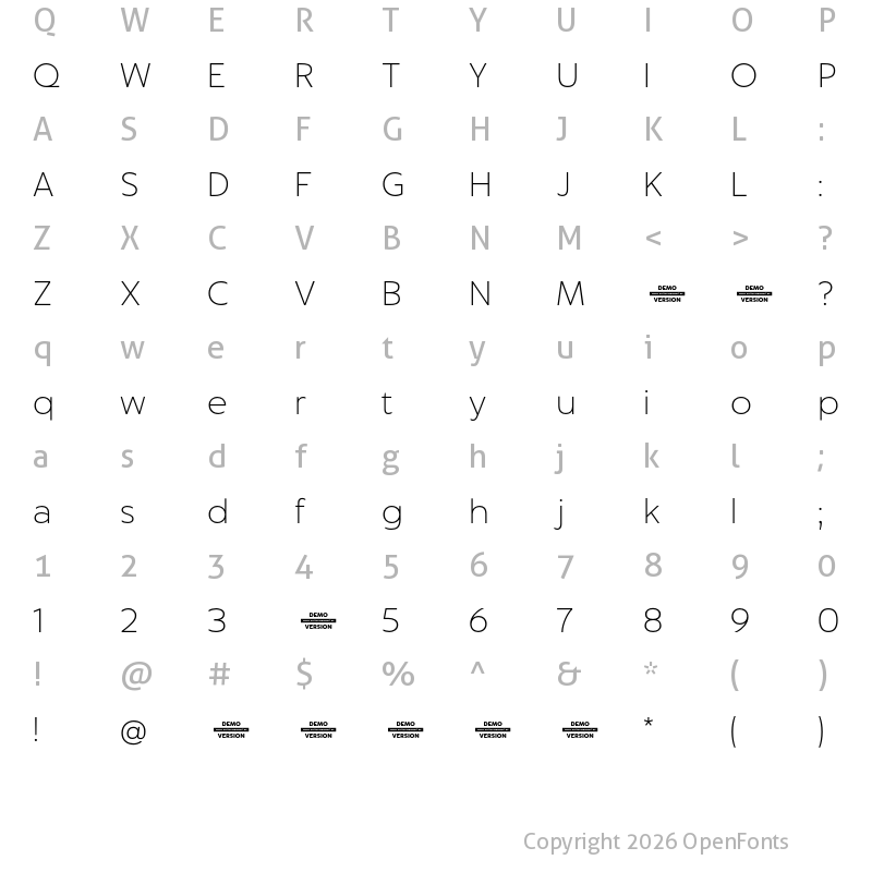 Character Map of Captura Thin Demo