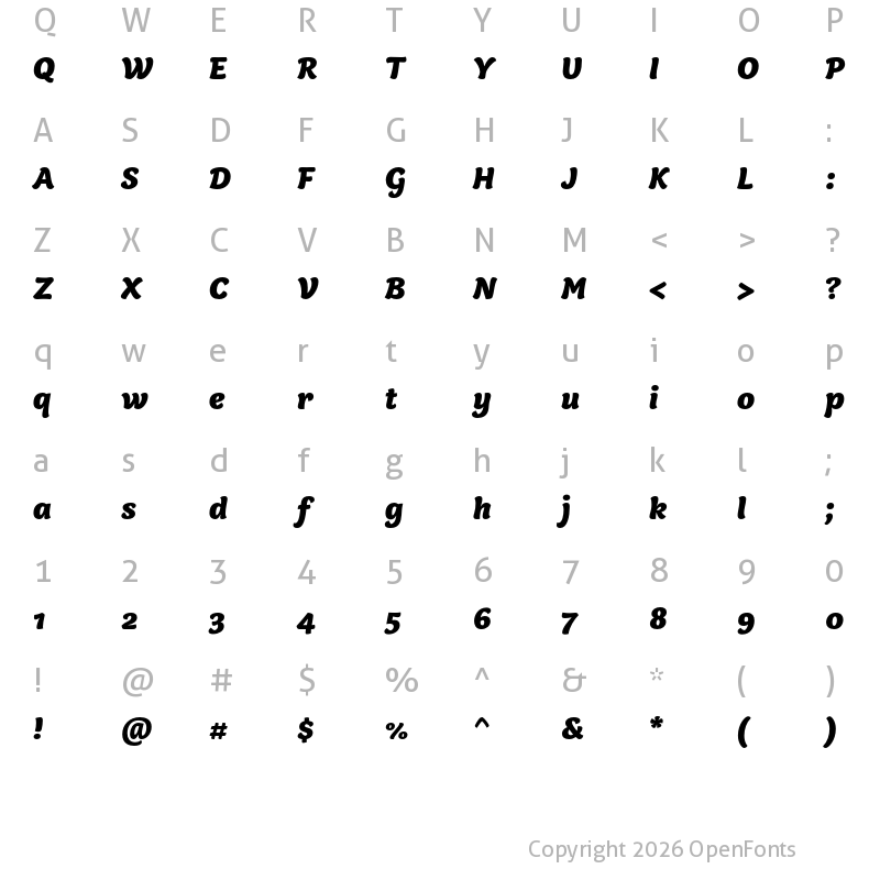 Character Map of Capucine Basic Black Italic