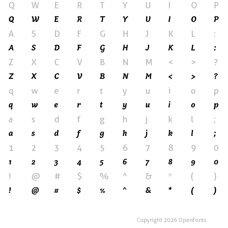 Character Map of Capucine Basic Bold Italic