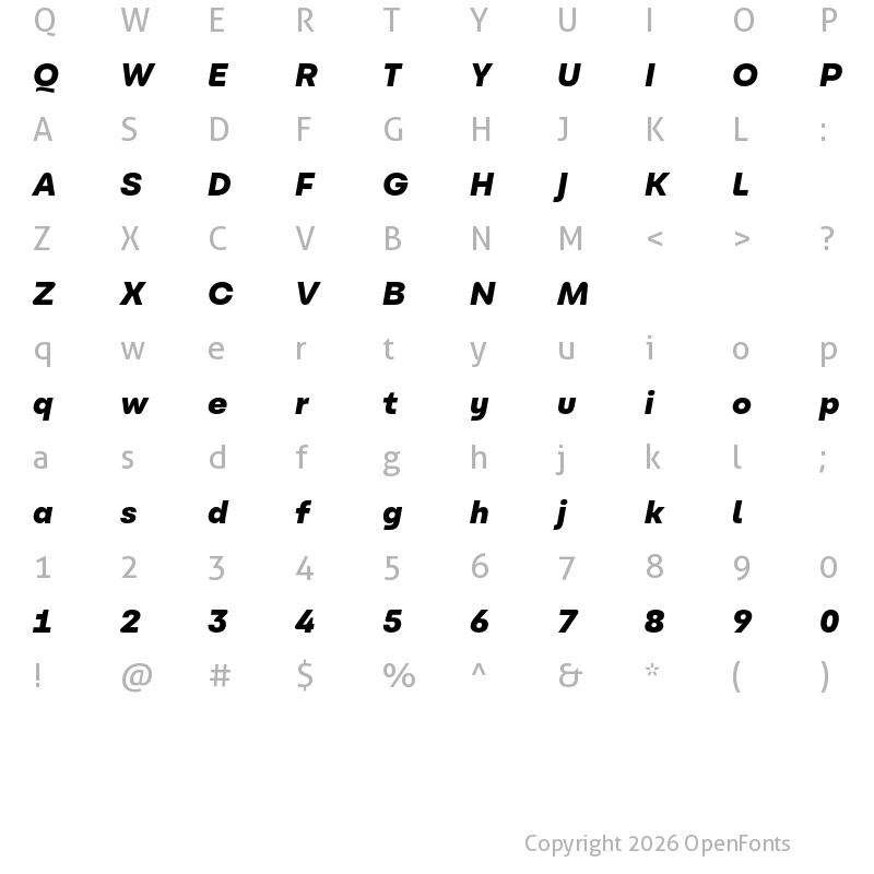 Character Map of Carbona Test Black Slanted