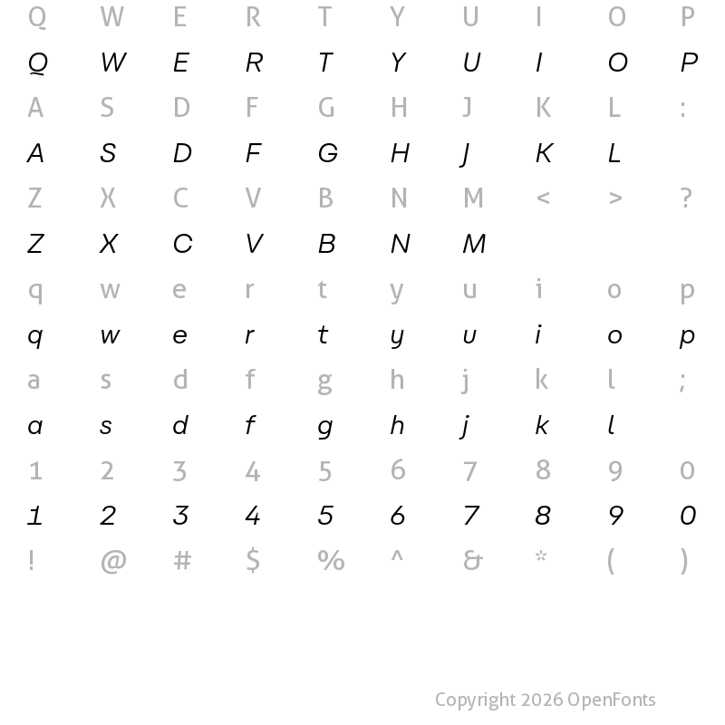 Character Map of Carbona Test Regular Slanted