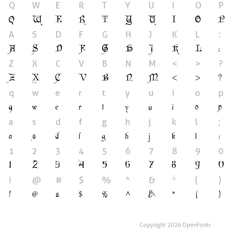 Character Map of Cardinal Alternate Regular