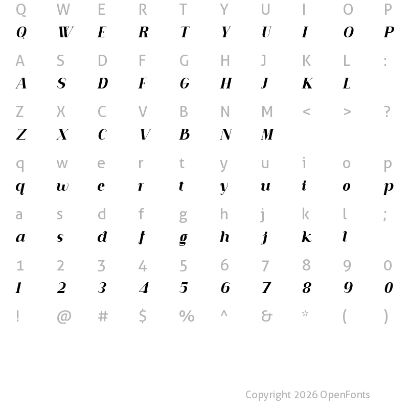 Character Map of Carlgine Black Italic