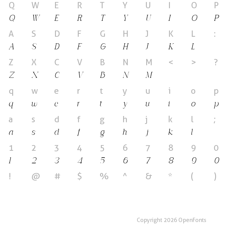 Character Map of Carlgine Light Italic