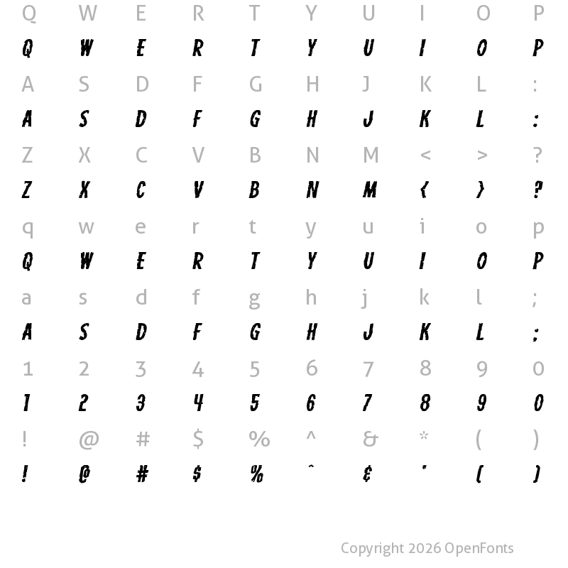 Character Map of Carnival Corpse Expanded Italic Expanded Italic